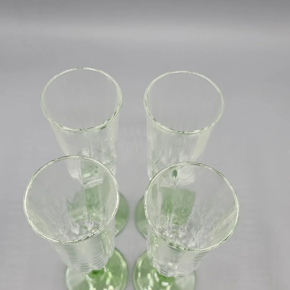 Vintage 90's St George Crystal Glendale Champagne Flutes Set Of 4 Green Stem